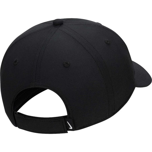 Back view of black Nike Club Hat showing hook-and-loop strap for adjustable fit and breathable panel design.