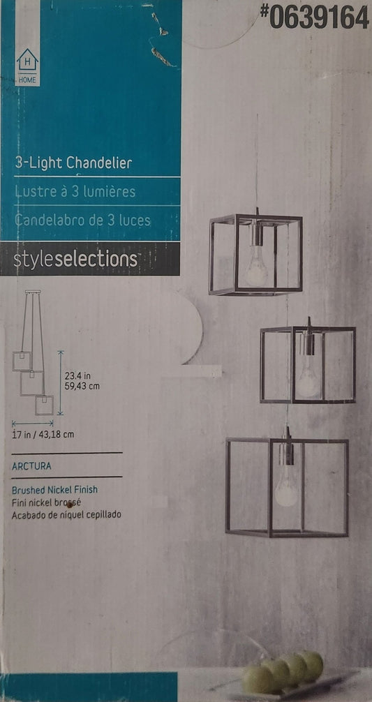 Arctura 3 - Light Chandelier – Brushed Nickel Finish, Modern Transitional Lighting Fixture - Unrestricted Goods