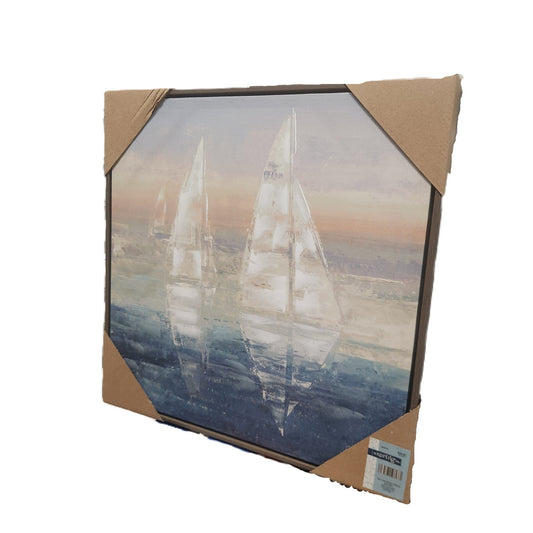 Boat at Sunset Wall Art – Ocean & Water Scene Wooden Frame Coastal Home Decor - Unrestricted Goods