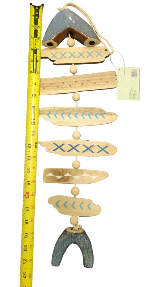 Ceramic & Wood Fish Hanging Décor – Indoor/Outdoor – 19" x 7.1" x 1.4" – Coastal Style - Unrestricted Goods