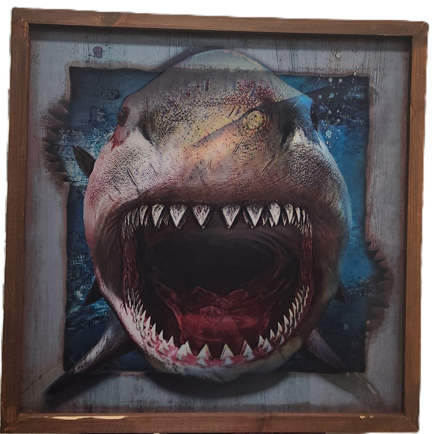 Great White Shark Holographic Wall Art – 20x20 Framed Ocean Predator Print Wooden Frame Decor - Unrestricted Goods