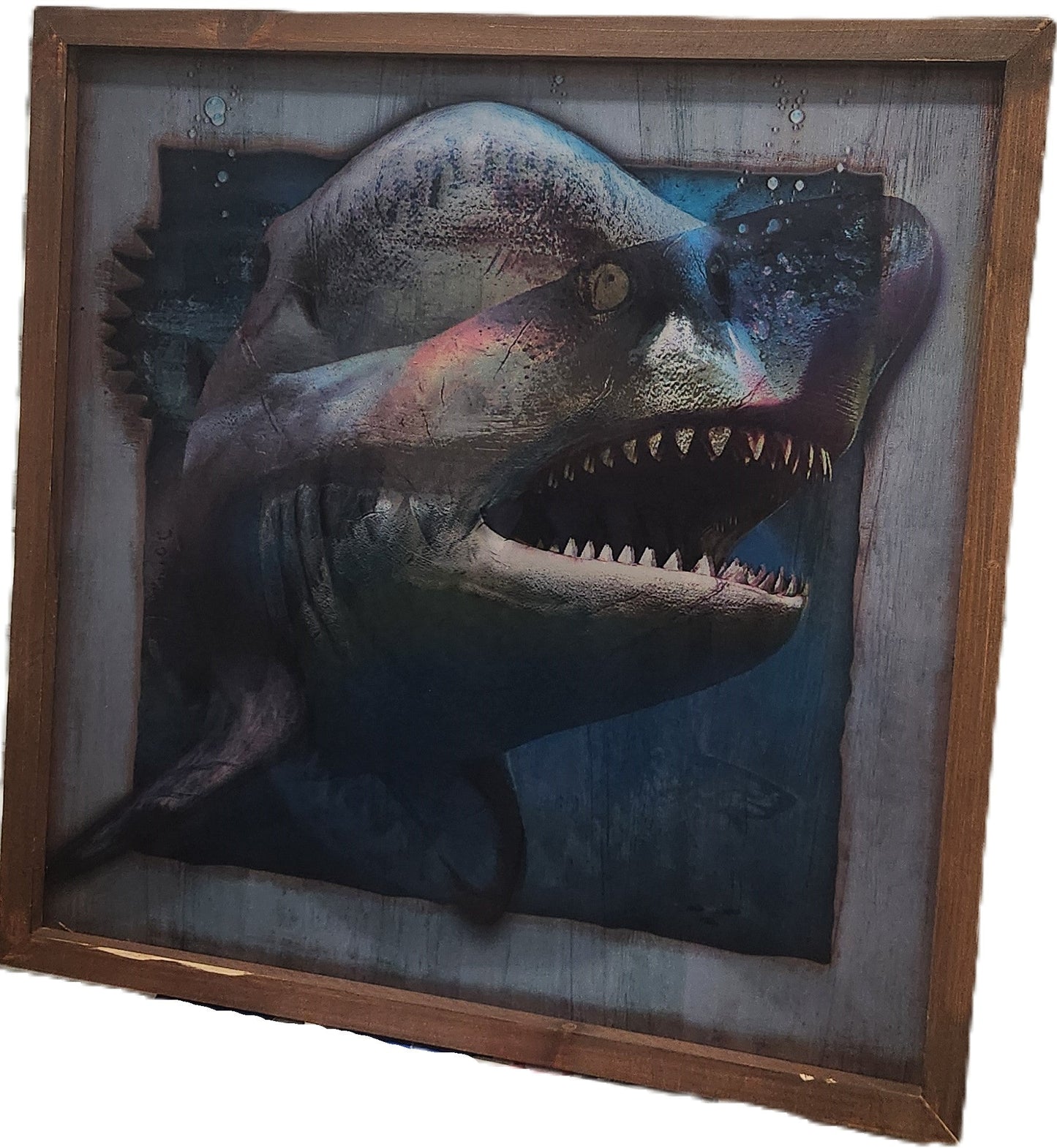 Great White Shark Holographic Wall Art – 20x20 Framed Ocean Predator Print Wooden Frame Decor - Unrestricted Goods