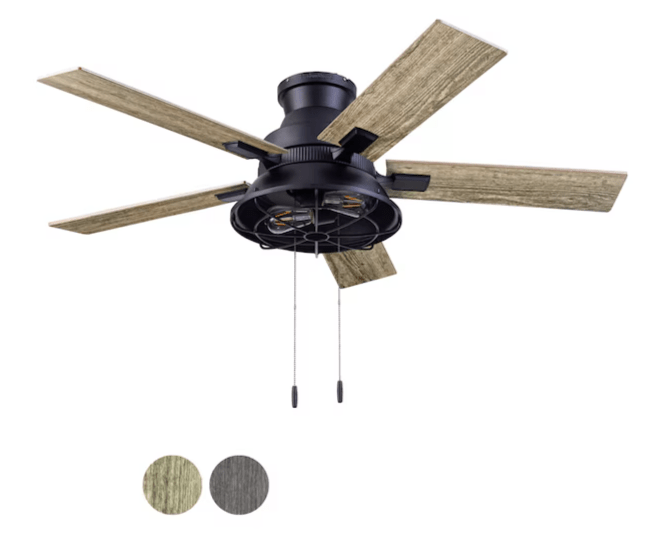 Harbor Breeze Salem 52" Matte Black Ceiling Fan – LED Light, Flush Mount, Reversible Blades Indoor and Outdoor - Unrestricted Goods