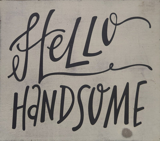Hello Handsome Wall Art – Framed Wooden Sign with Rustic Typography – Decorative Picture for Bedroom, Bathroom, or Entryway - Unrestricted Goods