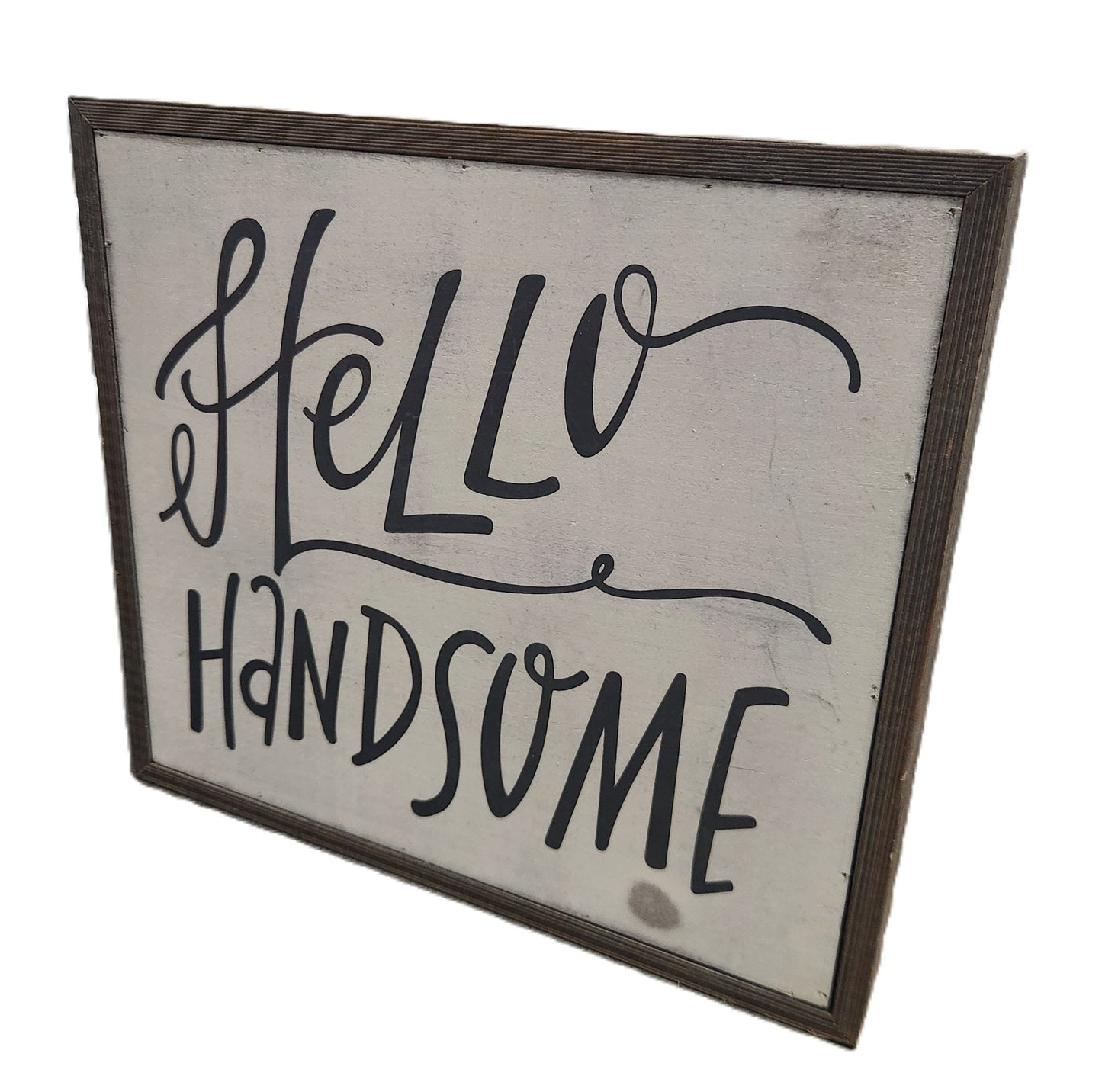 Hello Handsome Wall Art – Framed Wooden Sign with Rustic Typography – Decorative Picture for Bedroom, Bathroom, or Entryway - Unrestricted Goods