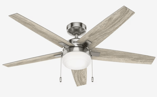 Hunter Khamsin 52 - Inch Brushed Nickel Ceiling Fan with LED Light, Remote Control, and WhisperWind Motor – 5 - Blade Indoor Fan for Large Rooms - Unrestricted Goods