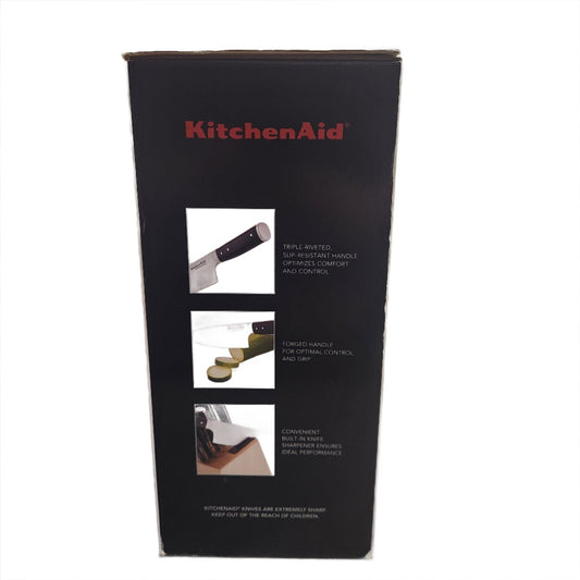 KitchenAid 14 - Piece Forged Cutlery Set with Wooden Knife Block and Built - In Sharpener – Premium Stainless Steel Kitchen Knives - Unrestricted Goods