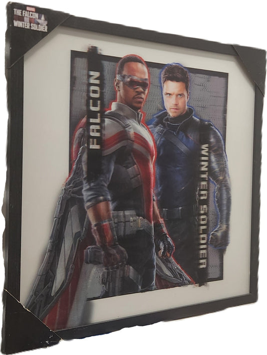 Marvel Falcon & Winter Soldier Holographic Wall Art – 16x16 Framed Picture Superhero Decor - Unrestricted Goods
