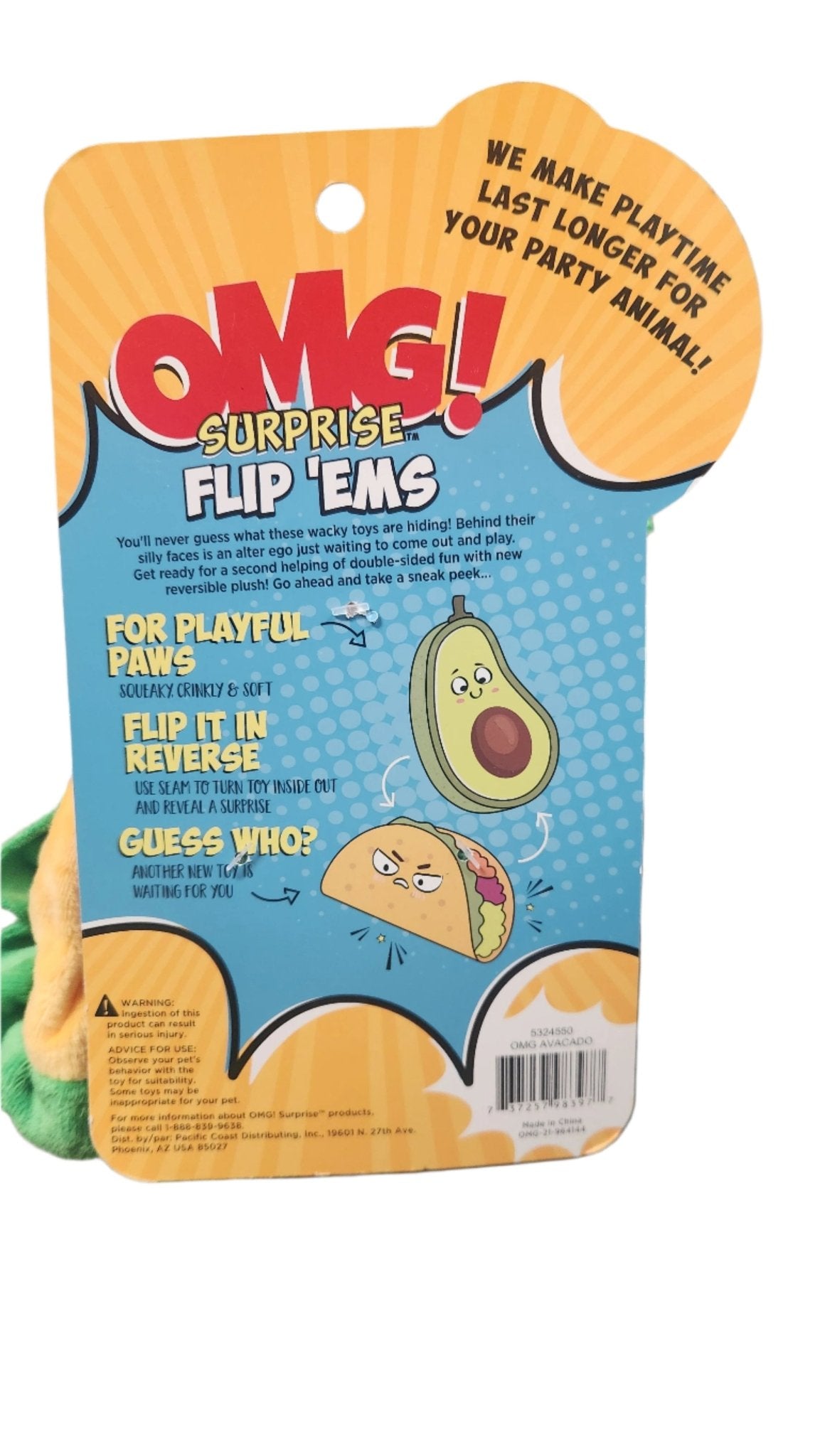 OMG! Suprise Flip Dog Toy, Avocado/ Taco with Squeaker - Unrestricted Goods