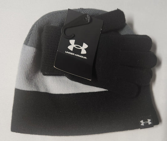 Under Armour Boys Beanie and Gloves Set – Black & Grey Winter Combo Soft Knit Cold Weather Gear - Unrestricted Goods