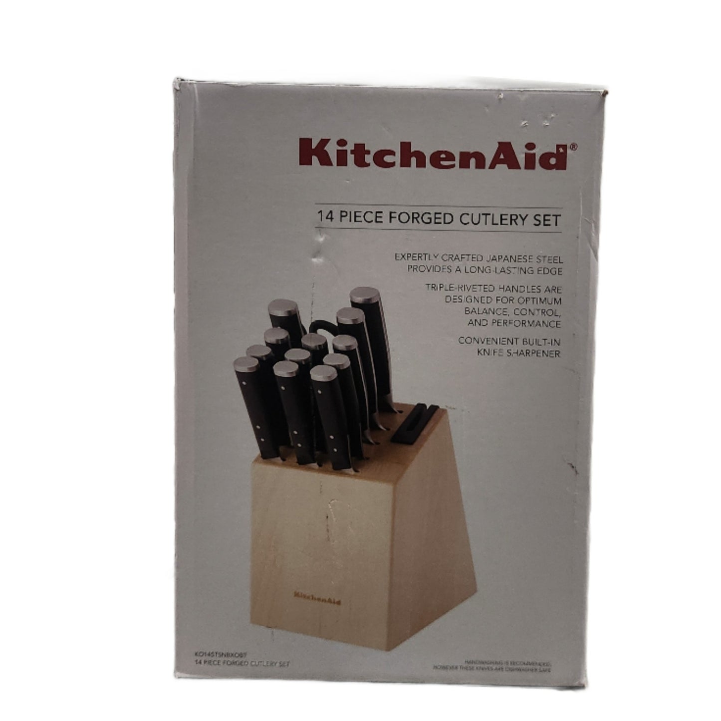 Kitchen Aid 14 Piece Forged Cutlery Set with Wooden Block and Built in Knife Sharpener