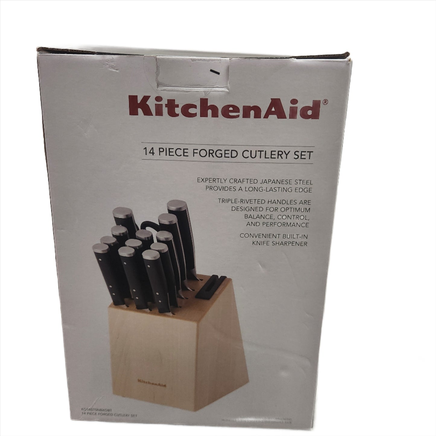 Kitchen Aid 14 Piece Forged Cutlery Set with Wooden Block and Built in Knife Sharpener