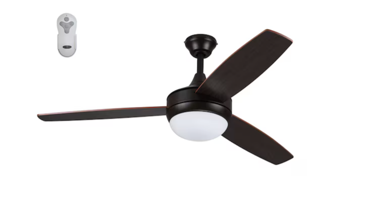 Harbor Breeze Beach Creek 52-in Bronze Integrated LED Indoor Downrod or Flush Mount Ceiling Fan with Light and Remote (3-Blade)