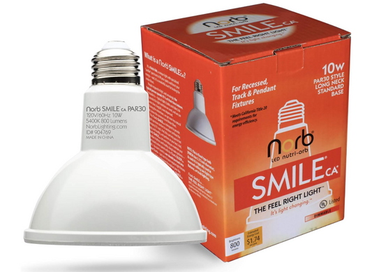 NorbSMILE CA California Energy Compliant Advanced Full Spectrum, Par 30 Long Neck, 10W LED Flood Style Light Bulb, Natural SUNLIKE Spectrum - Brings The Benefits of Sunlight Indoors (no UV) (1-Pack)