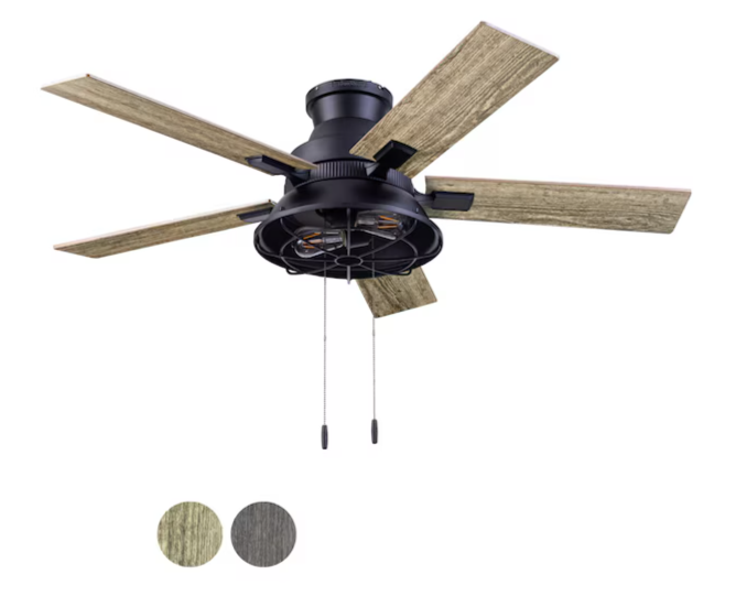 Harbor Breeze Salem 52" Matte Black Ceiling Fan – LED Light, Flush Mount, Reversible Blades Indoor and Outdoor