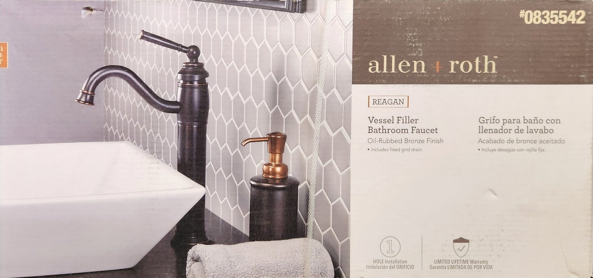 allen + roth Reagan Oil Rubbed Bronze Vessel 1 - Handle WaterSense Handle Bathroom Sink Faucet with Drain - Unrestricted Goods