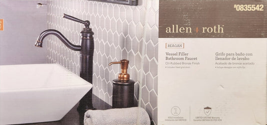 allen + roth Reagan Oil Rubbed Bronze Vessel 1 - Handle WaterSense Handle Bathroom Sink Faucet with Drain - Unrestricted Goods