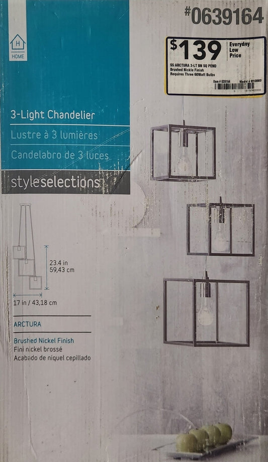 Arctura 3 - Light Chandelier – Brushed Nickel Finish, Modern Transitional Lighting Fixture - Unrestricted Goods