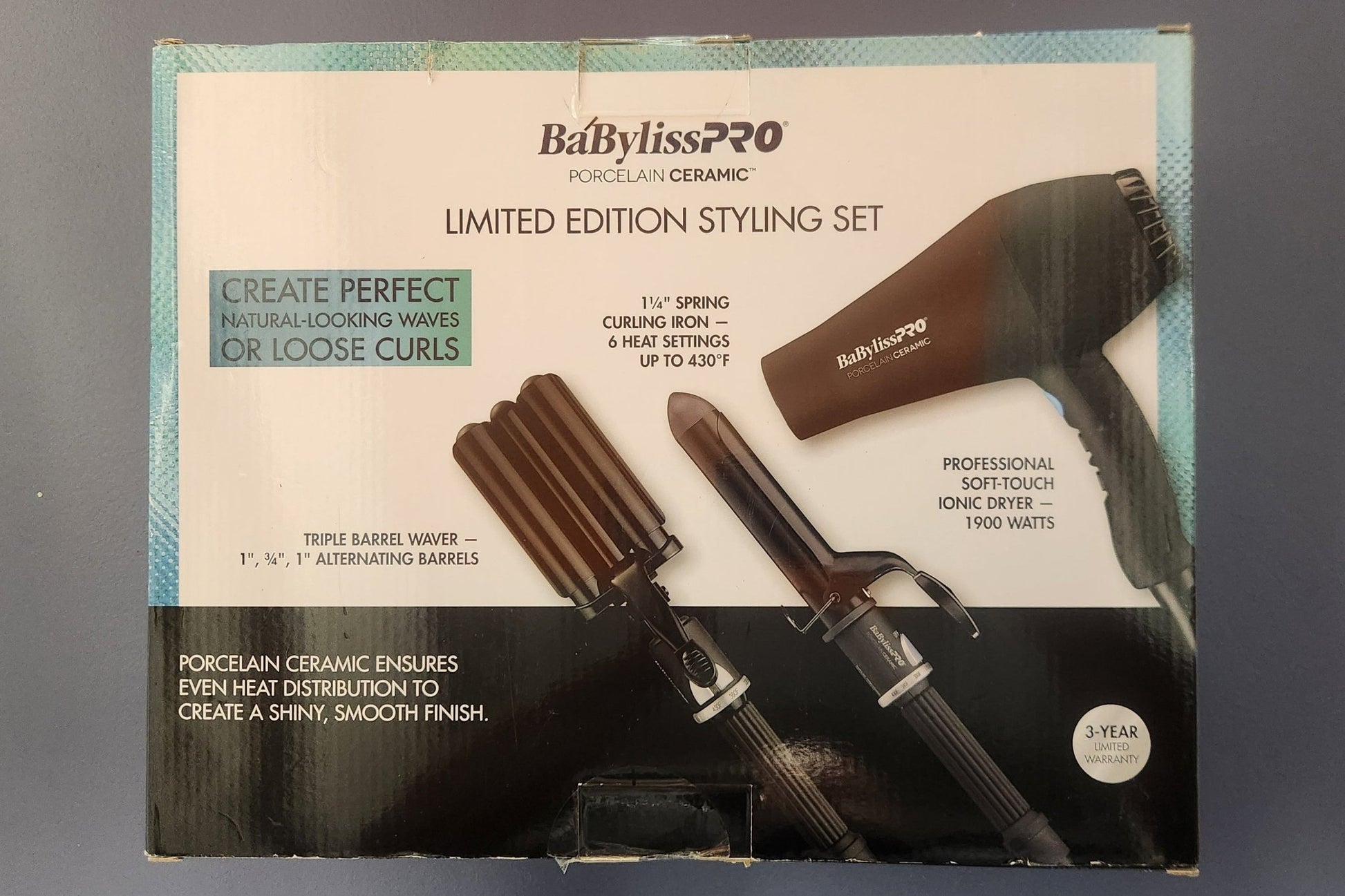 BaBylissPRO Ceramic Limited Edition Styling Set – Ionic Dryer + Triple Barrel Waver + 1¼" Curling Iron - Unrestricted Goods