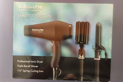 BaBylissPRO Ceramic Limited Edition Styling Set – Ionic Dryer + Triple Barrel Waver + 1¼" Curling Iron - Unrestricted Goods