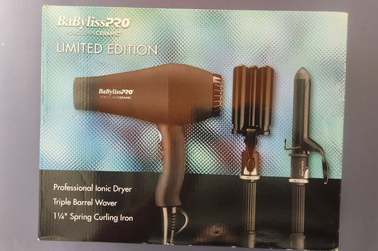 BaBylissPRO Ceramic Limited Edition Styling Set – Ionic Dryer + Triple Barrel Waver + 1¼" Curling Iron - Unrestricted Goods