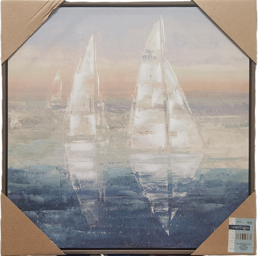 Boat at Sunset Wall Art – Ocean & Water Scene Wooden Frame Coastal Home Decor - Unrestricted Goods