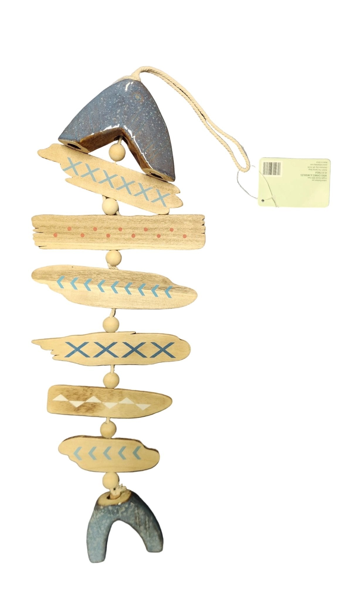 Ceramic & Wood Fish Hanging Décor – Indoor/Outdoor – 19" x 7.1" x 1.4" – Coastal Style - Unrestricted Goods