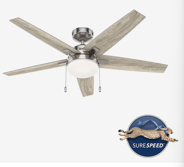 Hunter Khamsin 52 - Inch Brushed Nickel Ceiling Fan with LED Light, Remote Control, and WhisperWind Motor – 5 - Blade Indoor Fan for Large Rooms - Unrestricted Goods