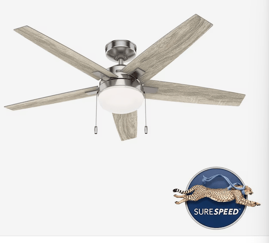 Hunter Khamsin 52 - Inch Brushed Nickel Ceiling Fan with LED Light, Remote Control, and WhisperWind Motor – 5 - Blade Indoor Fan for Large Rooms - Unrestricted Goods
