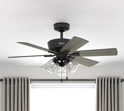 Hunter Pickens 44 - in Matte Black Indoor Ceiling Fan with Light (6 - Blade) - Unrestricted Goods