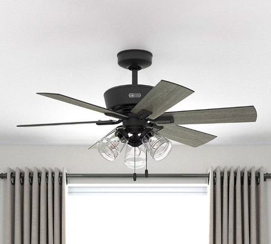 Hunter Pickens 44 - in Matte Black Indoor Ceiling Fan with Light (6 - Blade) - Unrestricted Goods