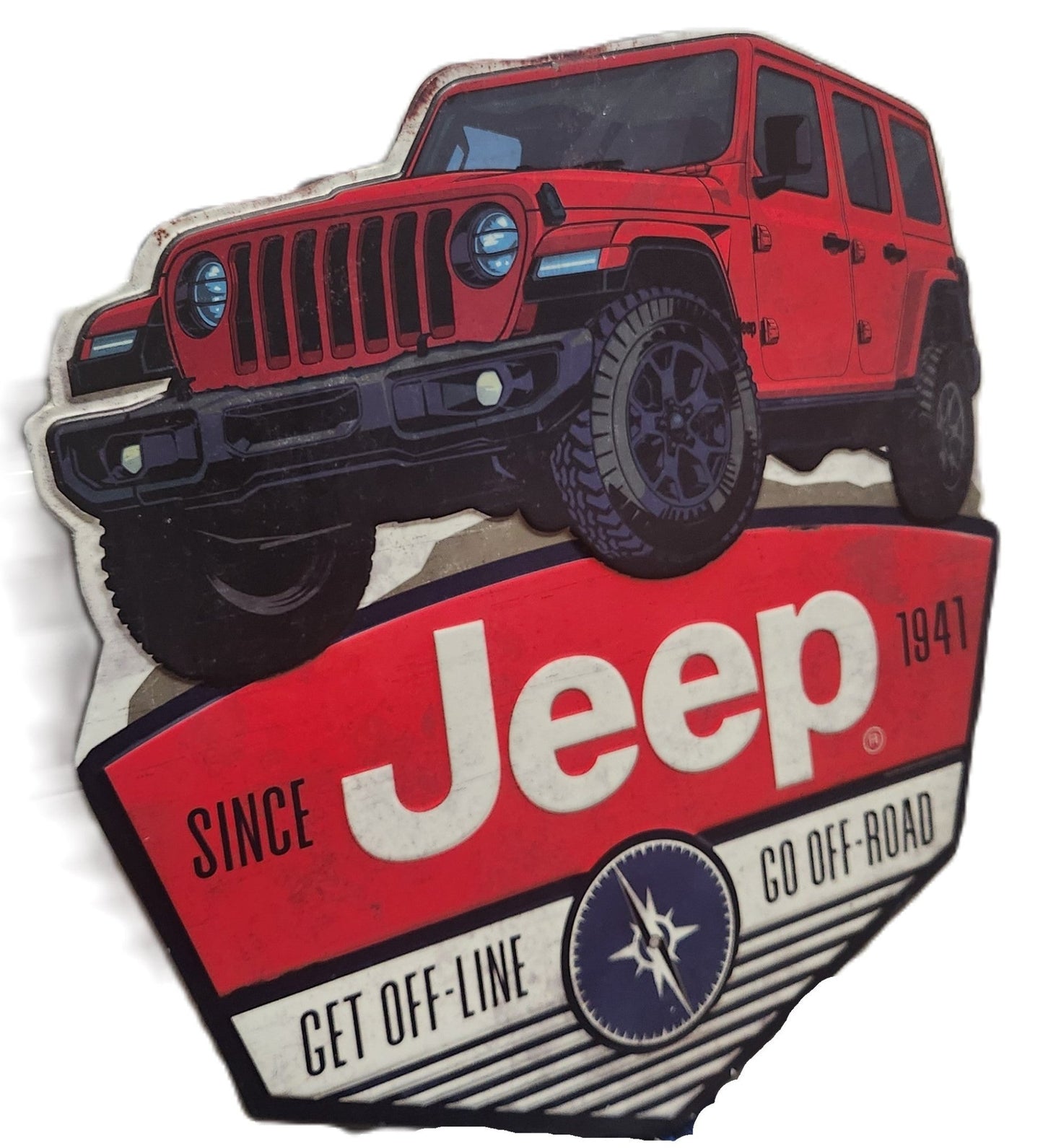 Jeep Metal Wall Art – “Get Off - Line, Go Off - Road” Rustic Garage or Man Cave Decor 22.5x21 Inch Sign - Unrestricted Goods