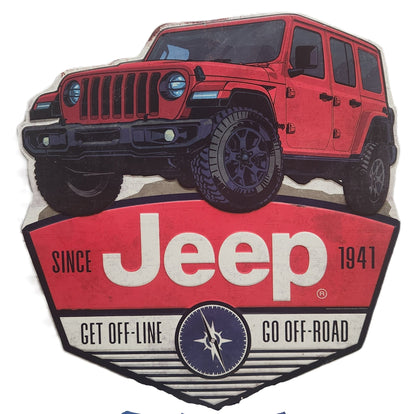 Jeep Metal Wall Art – “Get Off - Line, Go Off - Road” Rustic Garage or Man Cave Decor 22.5x21 Inch Sign - Unrestricted Goods