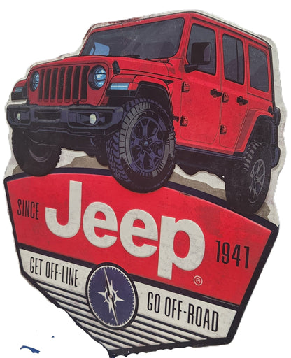 Jeep Metal Wall Art – “Get Off - Line, Go Off - Road” Rustic Garage or Man Cave Decor 22.5x21 Inch Sign - Unrestricted Goods