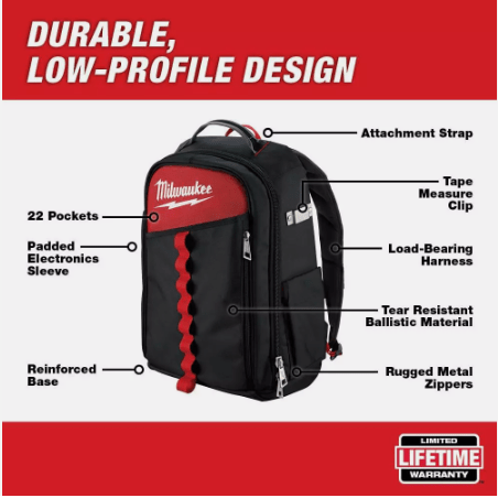 Milwaukee Low Profile Tool Backpack 22 Pockets - Unrestricted Goods