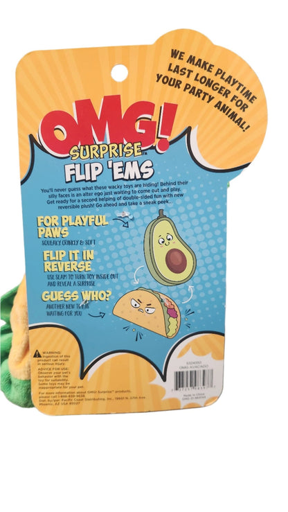 OMG! Suprise Flip Dog Toy, Avocado/ Taco with Squeaker - Unrestricted Goods