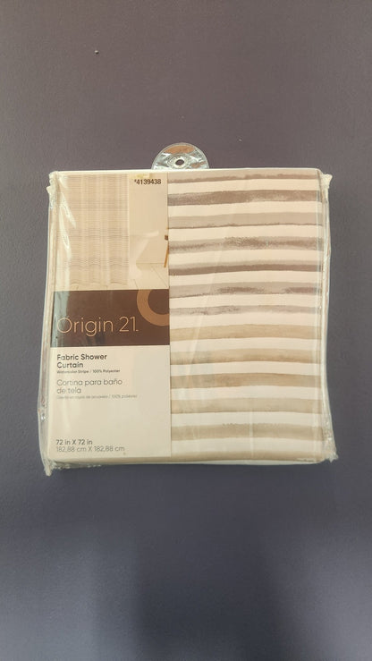 Origin 21 Fabric Shower Curtain – Watercolor Stripe – 100% Polyester – 72" x 72" - Unrestricted Goods