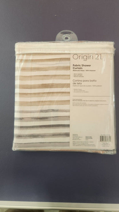 Origin 21 Fabric Shower Curtain – Watercolor Stripe – 100% Polyester – 72" x 72" - Unrestricted Goods