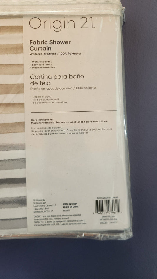 Origin 21 Fabric Shower Curtain – Watercolor Stripe – 100% Polyester – 72" x 72" - Unrestricted Goods