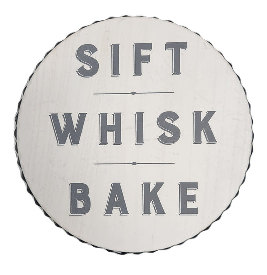 Sift Whisk Bake Wall Art – 12 - Inch Round Rustic Pie Tin Sign for Kitchen Décor - Unrestricted Goods