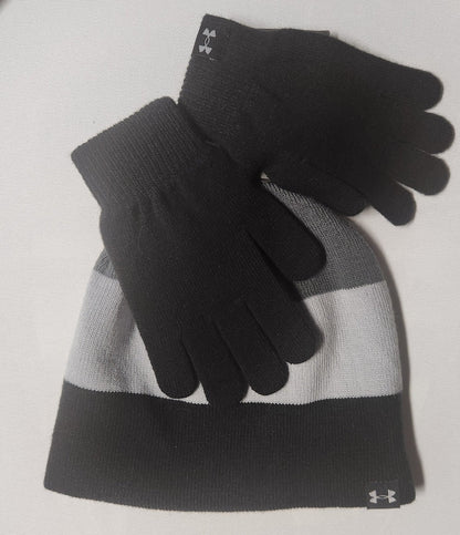 Under Armour Boys Beanie and Gloves Set – Black & Grey Winter Combo Soft Knit Cold Weather Gear - Unrestricted Goods
