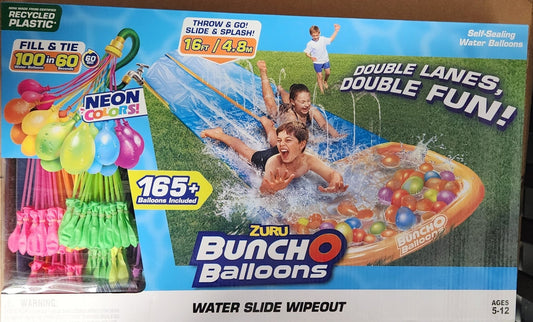 Zuru Bunch O Balloons Water Slide Wipeout – 16 ft Single Lane Slide with 100+ Self - Sealing Water Balloons - Unrestricted Goods